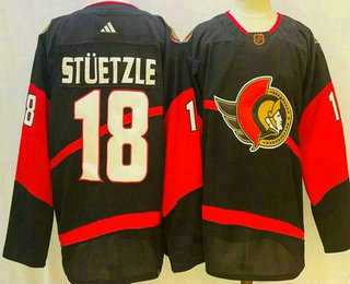 Mens Ottawa Senators #18 Tim Stutzle Black 2022 Reverse Retro Authentic Jersey